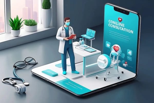 3d medical concept of online consultation doctor healthcare app online medicine healthcare
